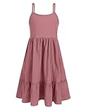 Arshiner Big Girls Summer Dresses Pink Cotton Beach Sundress Kids Sleeveless Tank Midi Swing Dress