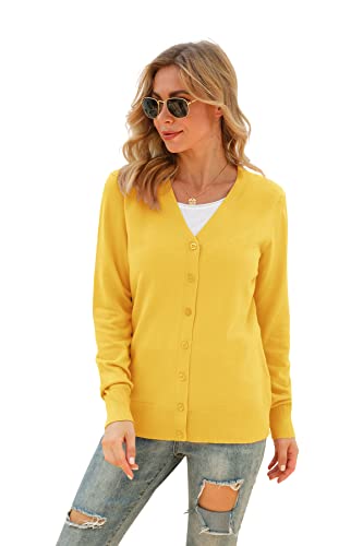 Image of VIISHOW Women Long Sleeve Button Down V Neck Lightweight Basic Knit Sweater Cardigan