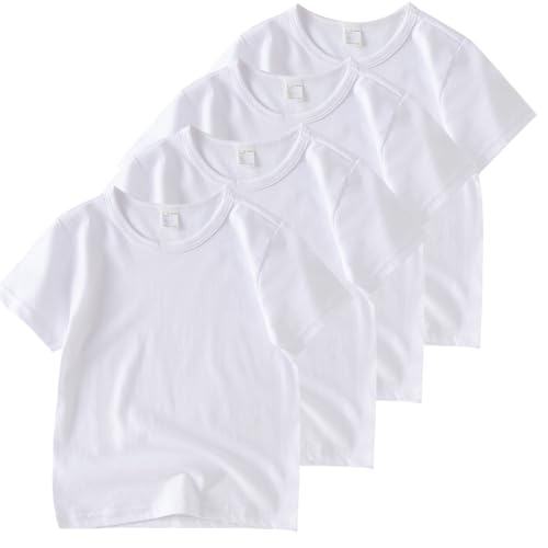 4 Pack Cotton Kids T-Shirts Short Sleeve Summer Crew Neck Basic Tops for Boy & Girl&Toddlers Unisex Children