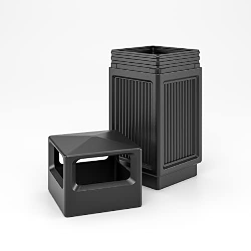 Image of Safco Canmeleon Outdoor-Indoor Recessed Panel Trash Can with Ash Urn 9478BL, Black, Decorative Fluted Panels, 15 Gallon Capacity