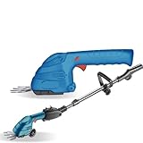 Akku-Gras und Strauchschere, 7.4V Rasenkantenschere und Teleskopstiel mit Rädern, 3 in 1 Strauchschere akku,Heckenschere akku, Rasenkantenschneider, 22.7cm Strauchtrimmer, 13cm Grasmesser (A)