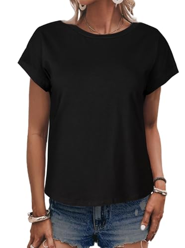 LilyCoco Women's Tie Dye Short Sleeve Shirt Criss Cross Back Tops Casual Loose Tee3