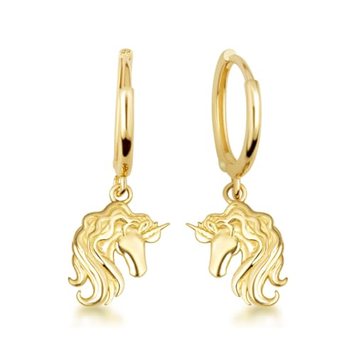 Boucles d'oreilles créoles licorne or jaune 10k 14k pour enfants