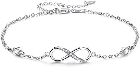 MEDWISE Womens Infinity Anklet Bracelet 925 Sterling Silver Endless Love Symbol Ankle Bracelet Adjustable Plus Size Large Bracelet Gifts for her Valentines Day Mother’s Day Gifts