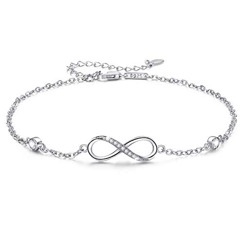 Image of MEDWISE Womens Infinity Anklet Bracelet 925 Sterling Silver Endless Love Symbol Ankle Bracelet Adjustable Plus Size Large Bracelet Gifts for her Mother's Day Gifts