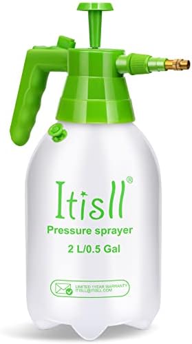 ITISLL Manual Garden Sprayer Hand Lawn Pressure Pump Sprayer Safety Valve Adjustable Brass Nozzle 0.5 Gal 2L