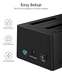 SABRENT Hard Drive Docking Station, 2 Bay SSD HDD 2.5 3.5 Inch SATA USB C Dock, External SSD Enclosure, Power Adapter, Offline Cloning, LED Indicator, Tool-Free, USB-C Cables Included (EC-CH2B) - Image 5