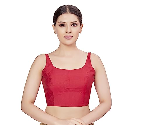 Image of Studio Shringaar Women's Polyester Sleeveless Satin Padded Saree Blouse