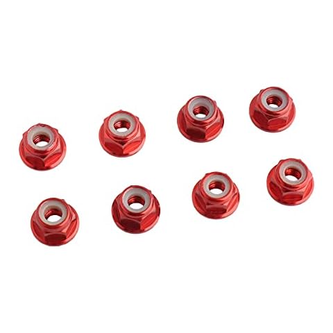 GDOOL 8PCS Flange M4 Lock Nuts Serrated Nylon Self-Tightening Aluminum M4 Wheel Hardware for Axial HPI TLR ECX Model RC Car Vehicles Upgraded Replacement Parts (Red) Cover