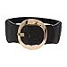 Women Black Elastic Fashion Belt - Hip High Waist Wide Band Gold Metal Round Buckle XS S z164
