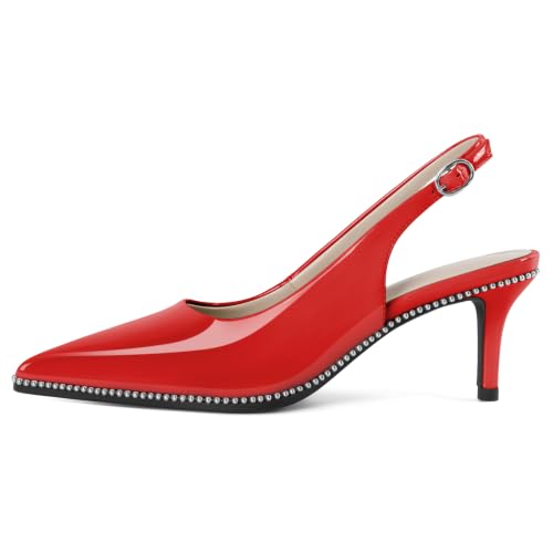 Image of YODEKS Slingback Heels for Women Pointy Toe Beaded Heels Close Toe Kitten Heel Pumps 2.5 Inch Stiletto Pumps Wedding Party Dressy Shoes