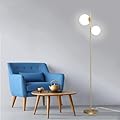 COTULIN 2 Globe Floor Lamp for Living Room, 7.1 Inch Sphere Mid Century Modern Floor Gold Lamp for Bedroom,Brass Standing Tall Pole Lamp with White Frosted Glass Shade,Office Home Decor