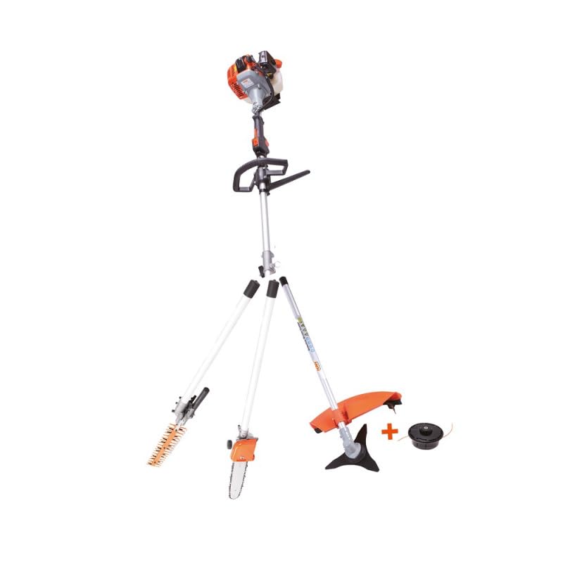 MAMIGA - Desbrozadora Multifunción Multiherramienta 4 en 1 - Cortasetos, Podadora, Desbrozadora con Disco de Corte y con Nylon Motor de Gasolina de 2 Tiempos 52cc 113200