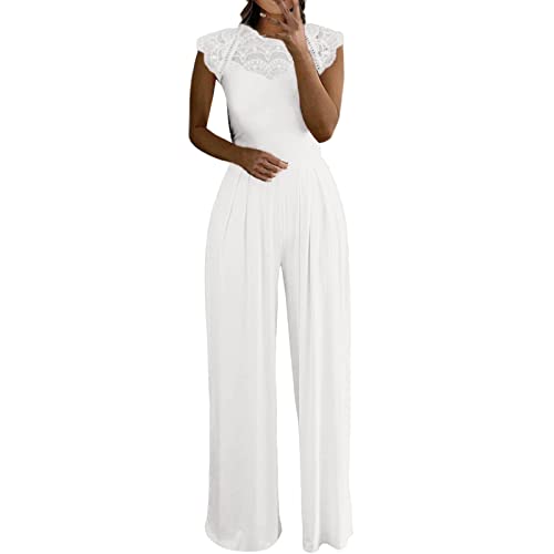 Hanraz Combinaison élégante pour femme - Couleur unie - Pantalon chic - Jambes larges - Salopette décontractée - Combinaison pour mariage, affaires,...