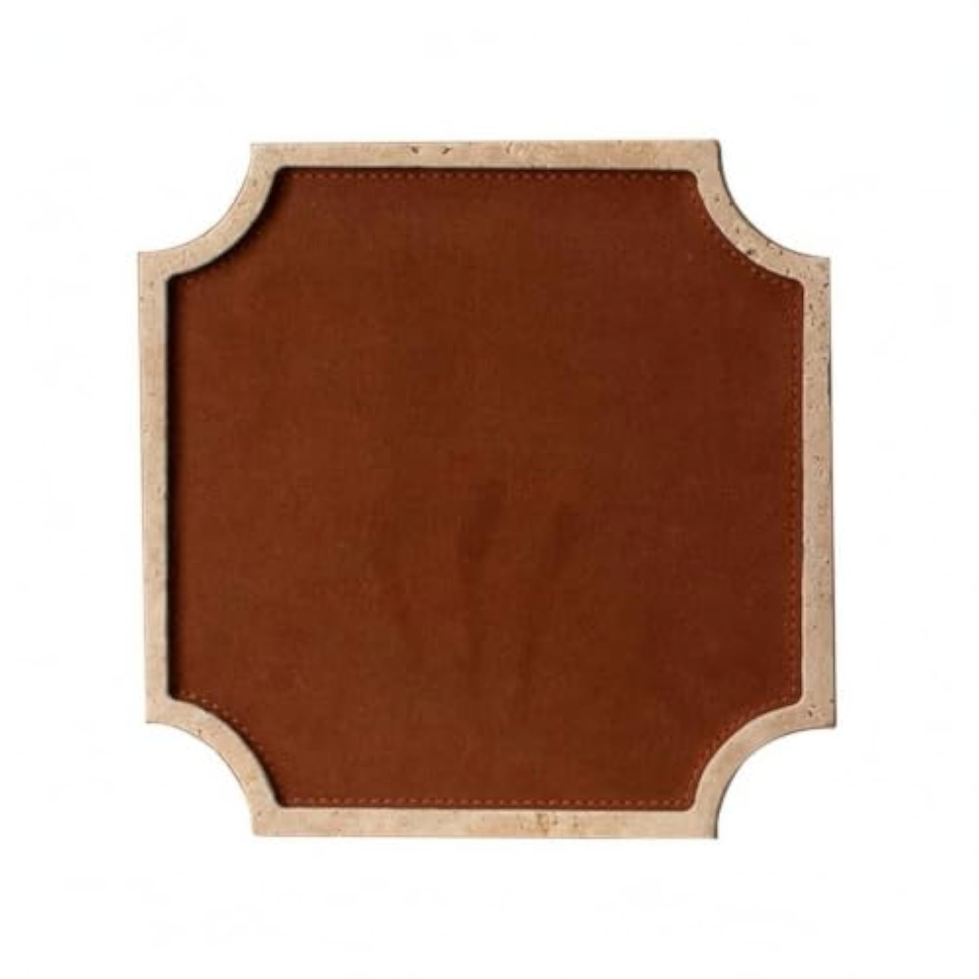 Multifunctional Stone Tray with Leather Inset, Elegant Square Design