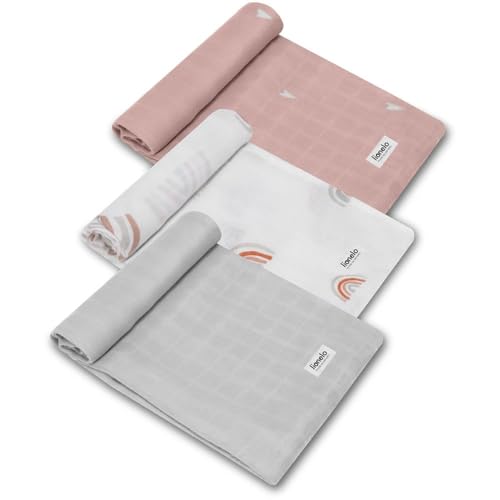 LIONELO Bamboo Set 3 Swaddles Muslin Newborn Blankets 100% Natural Bamboo Cotton Size 70x70cm Pleasant to The touch, soft fabric, hypoallergenic, antibacterial, absorbs moisture and unpleasant odors