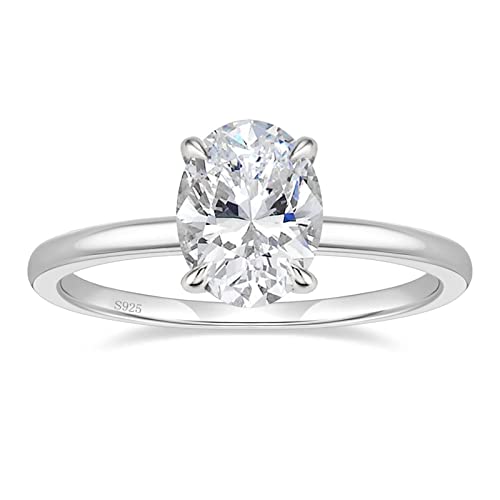 Titaniumcentral 3CT Bagues pour dames Argent 925 Solitaire Ovale Zirconia Bagues de fiançailles Promesse Bague de mariage (Argent,51 (16.2))