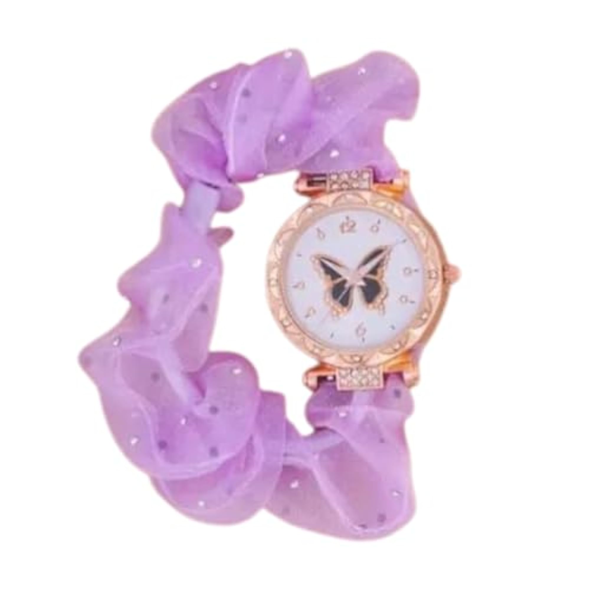 Women's Analog Watch with Purple Scrunchie Strap