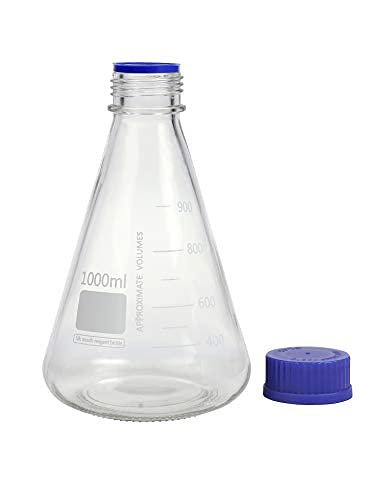 3 Pack Moonetto 1000ml Narrow Mouth Graduated Lab Erlenmeyer Glass Flask with Blue Screw Cap