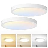 Flush Mount LED Ceiling Light Fixture, 3CCT 3000K/4000K/5000K Selectable Dimmable Modern Kitchen Recessed Ceiling Lamp, 15W 1200Lm 7 Inch Closet Round Super Slim for Living Room, Dining Room(Set of 2)
