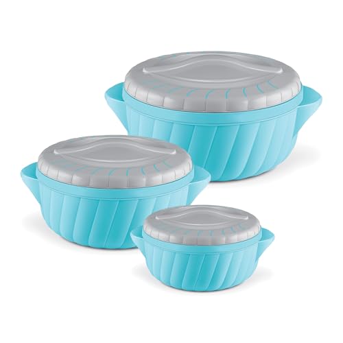 MILTON Flora Jr Set Insulated Inner Steel Casserole for Roti, 3 Pc (455ml,750ml & 1.25L) Hot Box for Kitchen, Hot Pot with Lid, Chapati Box, Serving B