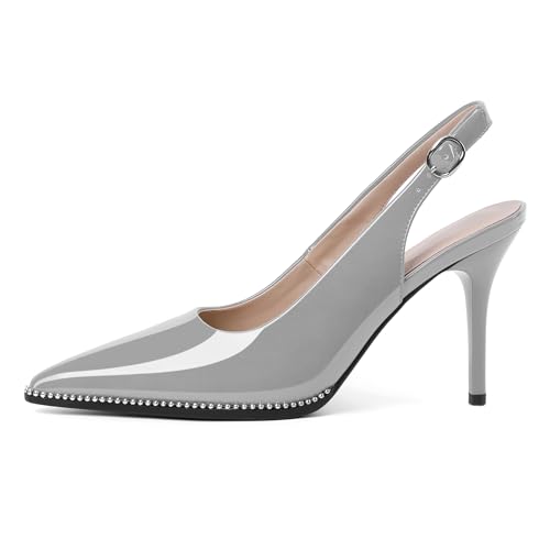 Image of SAMMITOP Women Slingback Heels Stilettos Closed Pointed Toe High Heel Silver Beaded Pumps Comfortable 3.5 Inch High Heels for Women Dressy Shoes