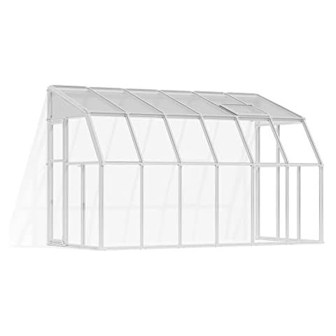Palram - Canopia Rion Sun Room 6 Ft. x 12 Ft. Lean-to Greenhouse DIY Kit, Large Twin Wall Polycarbonate Extra Room with 100% UV Protection for Porch, Deck, Or Patio Outdoors with Window Vent (White) Cover