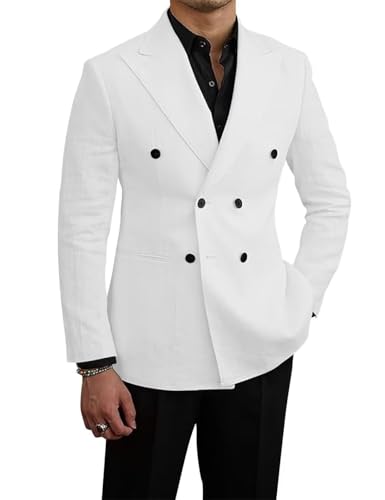 Linen Blazer for Men Double Breasted Suit Slim Fit Blzer for Men Causal Linen Jacket Suit for Men