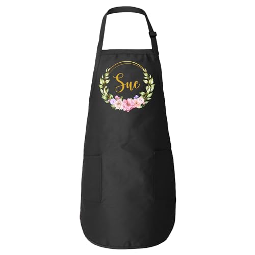 ROKO CLOTHING Personalized Apron Floral Initials Design Name Text with Pockets - Custom Name Kitchen Aprons Women Men