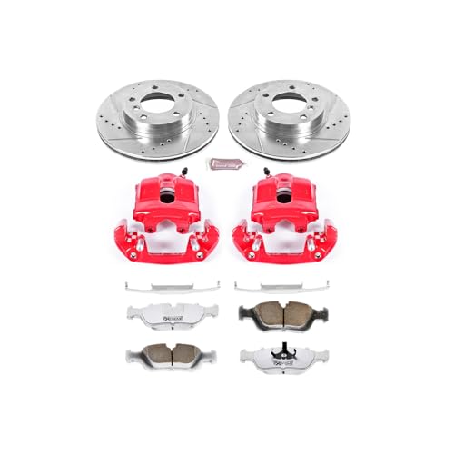 Image of PowerStop Front Brake & Caliper Kit for Honda Fit 2007-08 - Drilled & Slotted Disc Rotors + Carbon-Fiber Ceramic Brake Pads + Red-Powder Coated Calipers, KC694-26