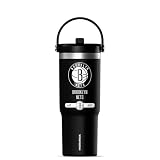Hydrapeak NBA Officially Licensed Brooklyn Nets Nomad 32oz Insulated Stainless Steel Leakproof Travel Tumbler with Flexible Grip Handle, Straw Lid & Cupholder Friendly Design