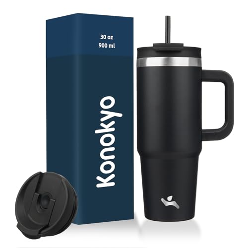 Image of Konokyo 30 oz Insulated Tumbler Water Bottle with Handle, Straw Lid