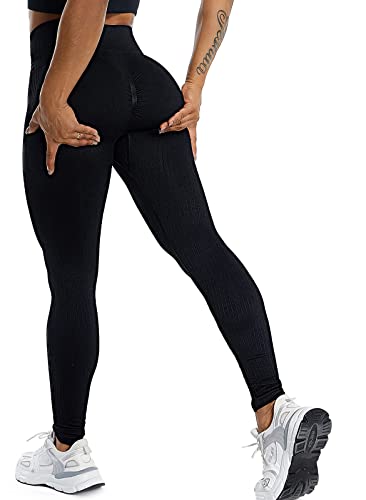 FITTOO Legging Srunch Femme Sport Booty Push Up Butt Lift Pantalon Anti Cellulite Taille Haute Collant sans Coutures pour Running Yoga Gym Fitness #5-Noir S Cover