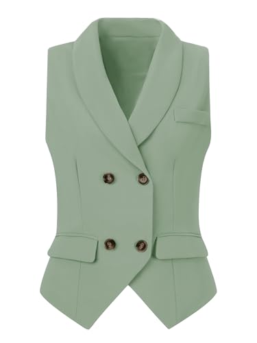 Chaleco de traje para mujer con solapa de doble botonadura verde sea green talla s