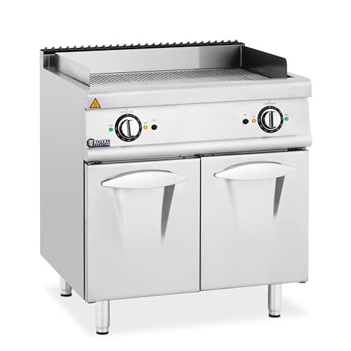 Royal Catering Plancha Eléctrica Fry-top Doble 10,8 kW con Superficie Ondulada y Mueble Bajo 50 - 300 °C Plancha de cocina Parrilla eléctrica Plancha de asar eléctrica Fry-top