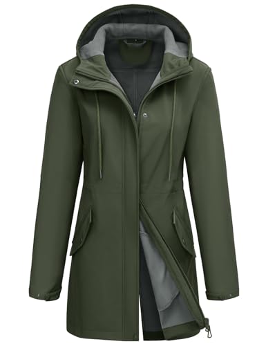CMTOP Veste Imperméable Femme Chaude Léger Manteau de Pluie Mi-long Coupe-vent Parka Trench Coat Décontractée d'Extérieur Printemps Automne Blousons pour...