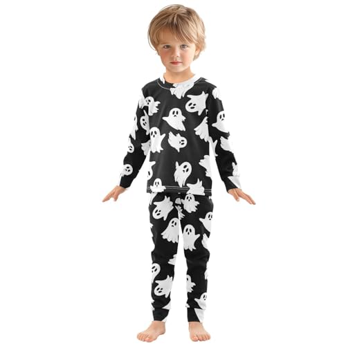 Pajama Sets Long Sleeve Ghostly White Figures on Black Soft Comfy Sleepwear 2 Piece PJS 3-8T2