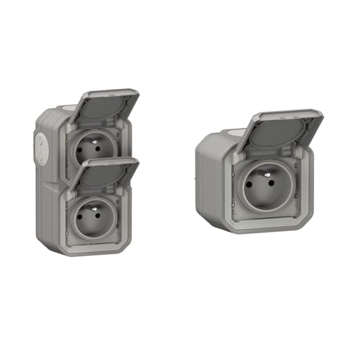 LEGRAND - Prise Etanche Double IP55 avec Terre Plexo - Prise 2P+T 16A Complète avec Volet & Prise Etanche IP55 avec Terre Plexo - Prise 2P+T 16A Complète avec Volet