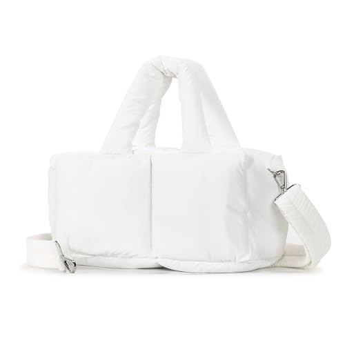 Herald Small Puffer Tote Bag for Women, Quilted Soft Puffy Satchel Shoulder Purse Crossbody Handbag with Detachable Strap