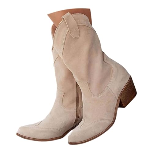 Generisch Cowboystiefel Damen,Cowboystiefel Damen Sommer,Schlupfschuhe Sommer,Cowboy Damenstiefel Schuhe,Blockabsatz Ankle Sommerstiefeletten,Wildleder Sonmmer Kurzstiefel Braun,Halbhoch Damenstiefel