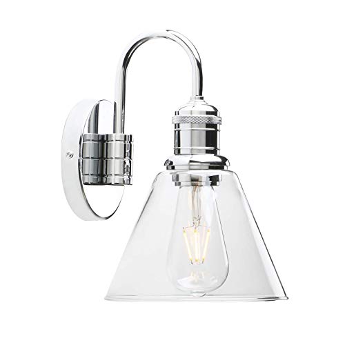 Yosoan Lighting Modern Vintage Industrial Glass Sconce Wall Light Fitting with 7.3” Clear Glass Lampshade, for Office Home Kitchen Living Room Bedroom Loft Bar (Chrome)