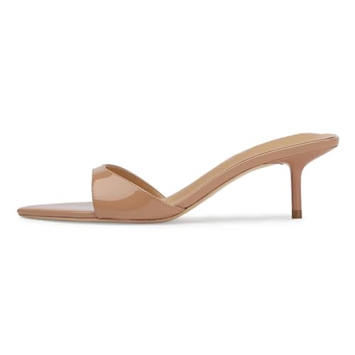 Women’s Kitten Heeled Mules Sandals Pointed Open Toe Pumps Shoes Slip on Wedding Prom Dress Leather Slippers