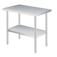 Stainless Steel Prep Table, 24 x 48 Inches, with Backsplash, Adjustable Undershelf, Commercial Heavy Duty Table with Adjustable Under Shelf for Outdoor Use, Restaurants, Hotels, Works