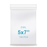 5''x 7'', (Pack of 100) 2 mil Thick Clear Plastic Reclosable Zip Poly Bags with Resealable Lock Seal Zipperr, Clear Small Zip Bag, Jewelry, Candy, Storage, Packaging & Shipping…