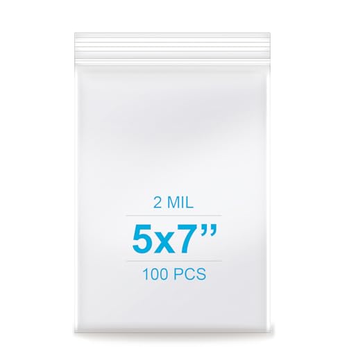 5''x 7'', (Pack of 100) 2 mil Thick Clear Plastic Reclosable Zip Poly Bags with Resealable Lock Seal Zipperr, Clear Small Zip Bag, Jewelry, Candy, Storage, Packaging & Shipping…
