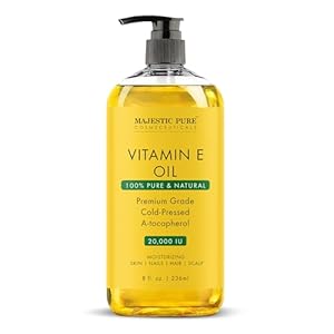 MAJESTIC PURE Vitamin E Oil – 100% Pure & Natural, 20,000 IU | Premium Grade, Cold-Pressed and Tocopherol to Repair Dry, Damaged Skin| Moisturizing Skin, Hair and Scalp 8Fl Oz