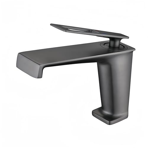 Robinet mitigeur de lavabo en laiton fini gris anti calcaire à trou unique MOCHAMIK