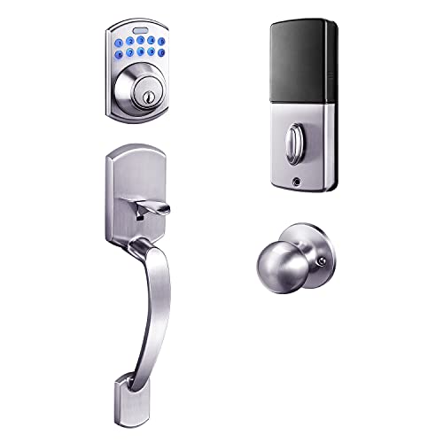 Keypad Deadbolt, TACKLIFESKL Electronic Keypad Lock Single Cylinder Front Door Handleset with Polo Knob Featuring 1-Touch Motorized Locking, Auto Locking and Easy to Install-EKPH1A