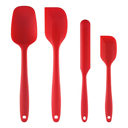 Juego de 4 espátulas de silicona BetterJonny, resistentes al calor, color rojo Cover