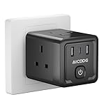 Multi Plug Adapter with 3 USB, AICODE 4 Way Multi Plug Extension with USB C,13A 3250W UK 3 Pin Cube Wall Socket with Switch,Wall Plug Extender Socket,Charger Block for Home Office,Black